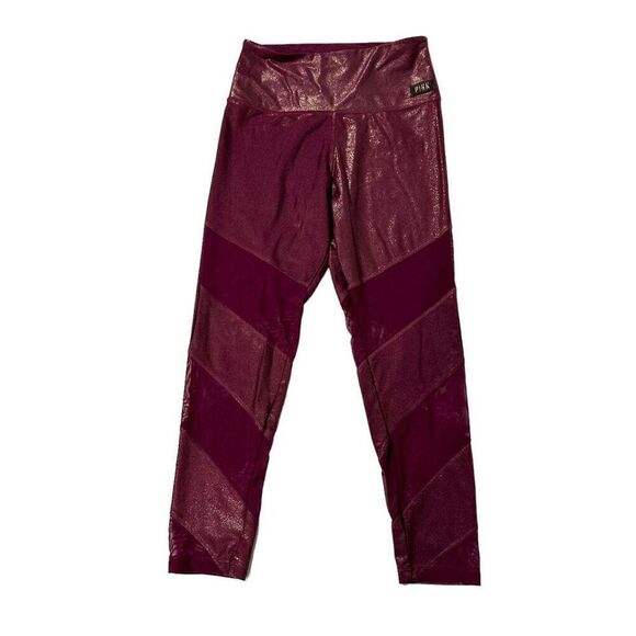Victoria's Secret PINK Women’s Maroon Shimmery Fabric Geometric Leggings Size Me - Picture 2 of 14